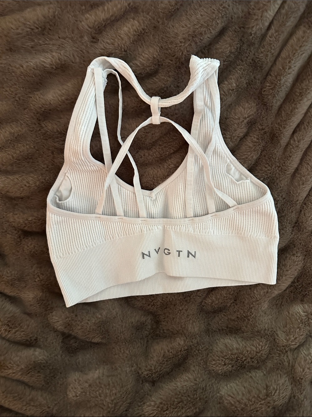 NVGTN Cream Ribbed Strappy Back Sports Bra